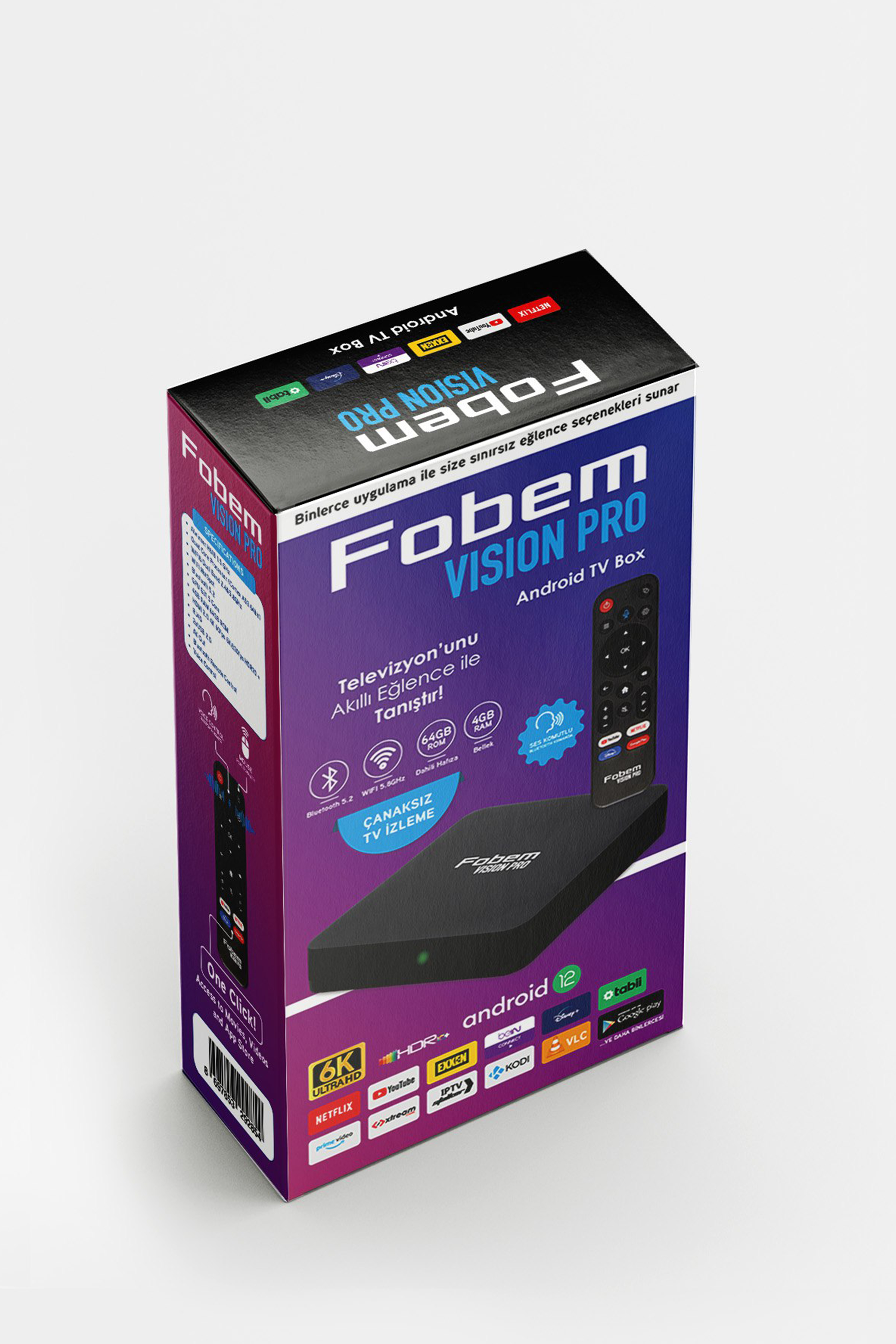 Fobem Vision Pro 6K Android Tv Box Medya Oynatıcı Sesli Komut Bluetooth WiFi 4 Gb Ram 64 Gb Hafıza