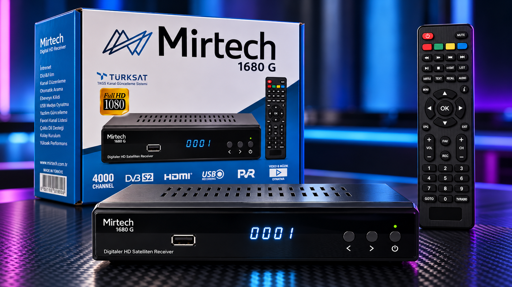 Mirtech 1680 G  Hd Kasalı Uydu Cihazı (Tkgs) (Scart Girişli)