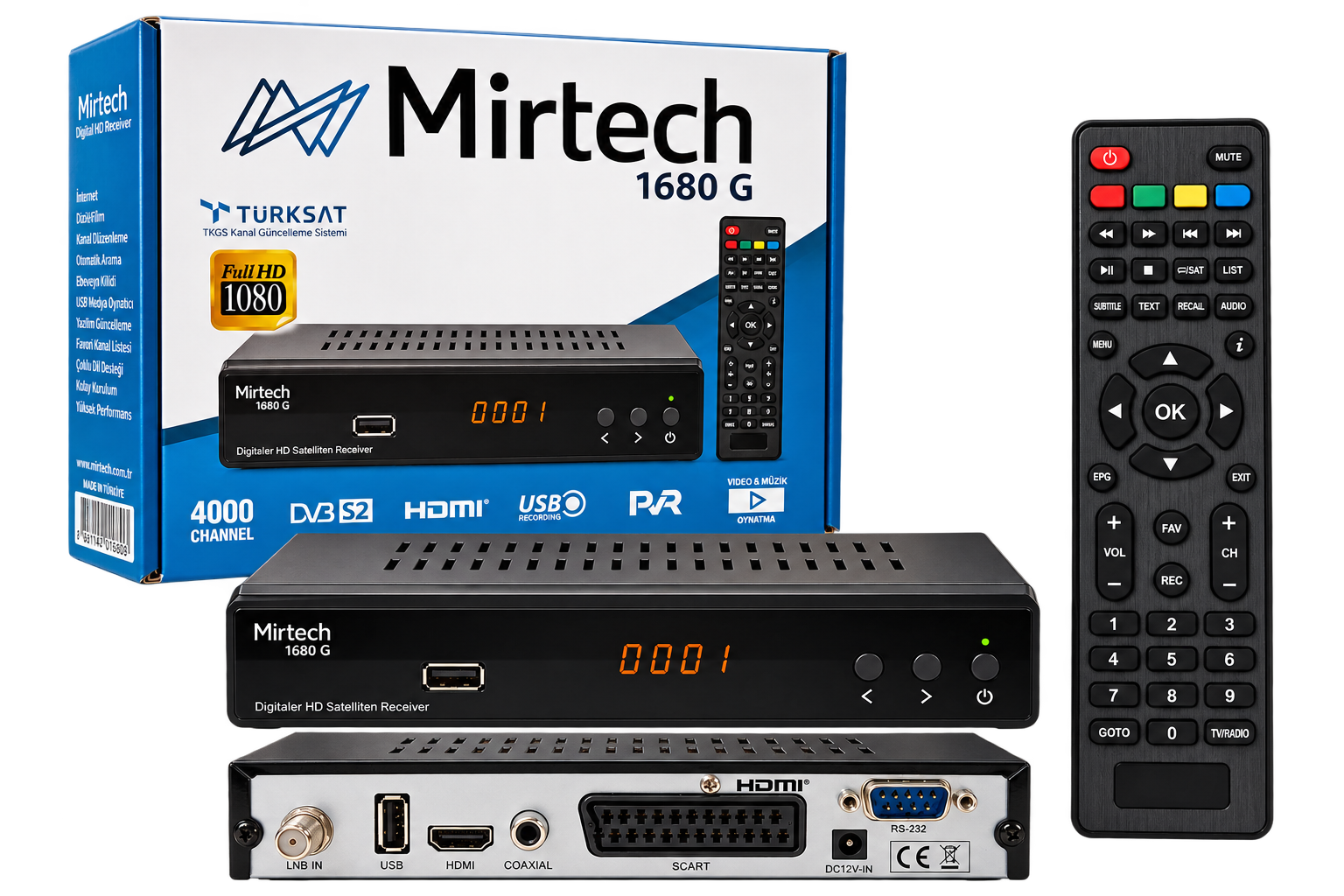 Mirtech 1680 G  Hd Kasalı Uydu Cihazı (Tkgs) (Scart Girişli)