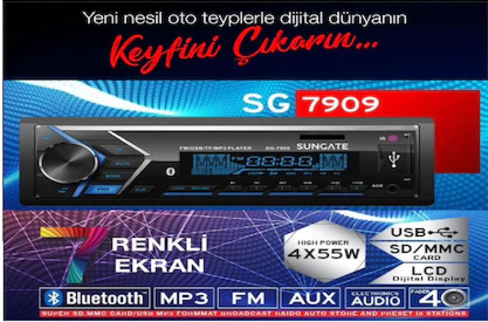 Sungate Sg7909 Bt Aux Usb Sd Kart Bluetooth 7 Renk Ekran