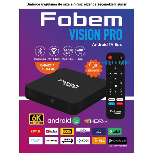 FOBEM Vision PRO 6K Android TV Box Medya Oynatıcı - Sesli Komut Bluetooth Wi-Fi 4 GB Ram 64 GB Hafıza